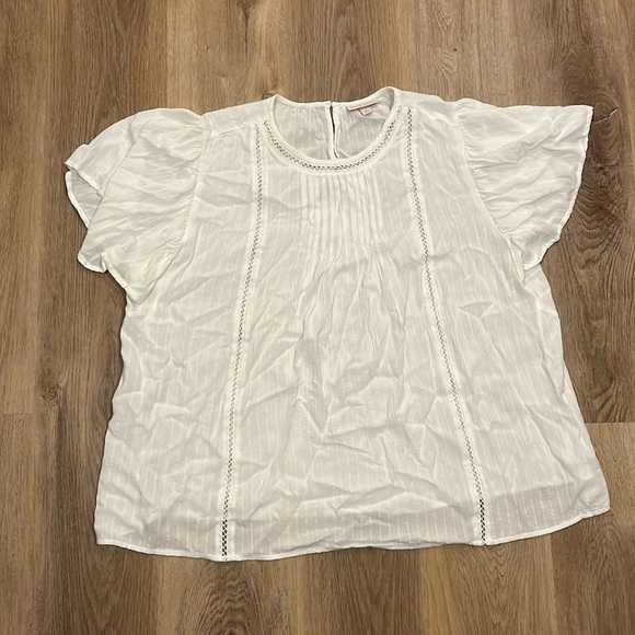 Gorgeous 100% Rayon Flowy Short Sleeve White Peasant Boho Blouse XL - Picture 1 of 5